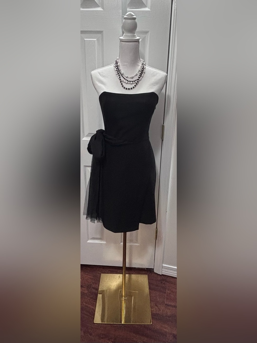 French Connection Whisper One-Shoulder Tulle Mini Dress Bow Stretch Black Sz 10